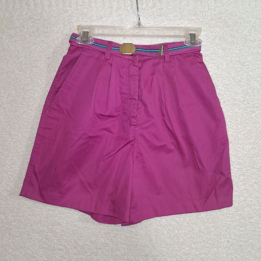 Retro Pleated Dark Pink Shorts Sz 9 Belted  Bright Preppy Summer 80s/90s Momcore